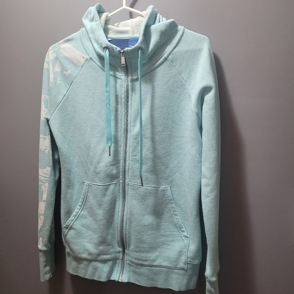 Reebok Light Blue with White Accent Zippered Hoodie M